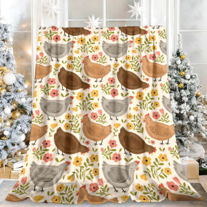 Beast Kingdom | Farm Chicken Hen Floral Flannel Blanket Soft Fuzzy Plush Cozy Warm Throw for Sofa Bed Couch Home Decor Gifts
