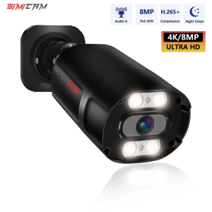 Ultra HD 4K 8MP CCTV PoE IP Camera Security Street Outdoor Indoor Onvif Double Light Human Detection Color Full Night Vision Cam