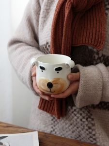 Retro Hand-Painted Dog Cup Hold Coffee Milk Mug Couple Matching Mugs Ceramic Material Home Use Warmth-In-Hand Mugs