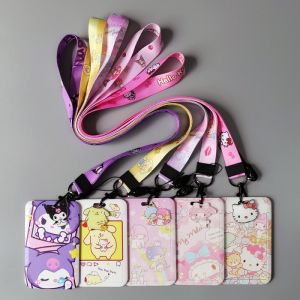 Long Lanyard Card Holder Student Bus Cartoon Meal Card ABS School Card Storage Card Holder Melody Pom Pom Purin Double