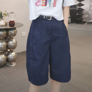 Shalldoer | Fashionable Pure Color Wide Leg Casual Shorts Womens Straight Cut Five-Quarter Length Summer Trendy Versatile Comfortable Pants