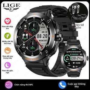 LIGE | Đồng Hồ Thông Minh Nam 2 Trong 1 Hỗ Trợ Gọi Bluetooth Đo Nhịp Tim Theo Dõi Sức Khỏe Nghe Nhạc Thể Thao NFC Chống Nước Tích Hợp Máy Tính.