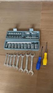 Kunci Sok Set 27 PCS - Sock Shock Motor Socket + DIAMOND Kunci Pas Set 8 PCS (6-22mm) + 1SET OBENG MAGNET HDT PLUS MINUS 4 INCH