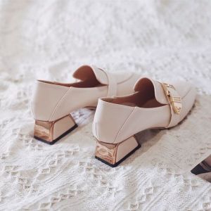 Womens Soft Leather Flat Shoes Spring Summer New Style Square Head Slip-On Shoes British Style Korean Version Versatile Flats