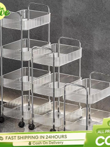 Trove Rak Dorong Transparan Lemari Trolley Dapur dengan Roda Keranjang Multifungsi untuk Penyimpanan Dapur Kamar Mandi atau Ruang Kerja