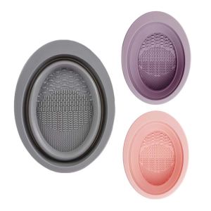 Silicone Folding Egg Puff Washing Bowl Makeup Brush Cleaner With Scrubbing Patten