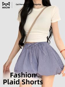 Miiow | High Waist Floral Print Pleated Skirt Casual Pants Womens Summer Thin New Style Versatile Slimming Shorts A-Line Cotton Skirt