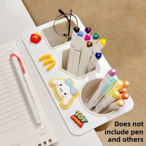 Desk Pen Holder Adhesive Cute Cartoon Student Desk Stationery Storage Box Multi-Functional Desktop Hanging Pen Bucket