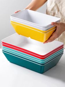 Mặt Phẳng Đĩa Hình Chữ Nhật Hai Màu Dùng Để Đựng Món Ăn Nhanh Đồ Ăn Chín Sẵn Món Ăn Chín Sẵn Đĩa Đựng Món Ăn Lạnh Đĩa Đựng Món Ăn Ngon