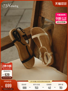 73Hours Womens Casual Roman Thick Heel Sandals Summer 2025 Holiday Style Fashion Leather Slip-On Summer Flat Rubber Sole