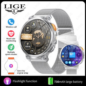 LIGE | LIGE K66 Smart Watch Men Flashlight Bluetooth Call 1.85inch 128MB Memory 730mAh Large Battery LED Light Outdoor Sport Smartwatch