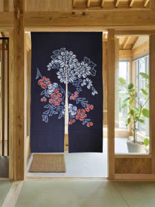 Blue Language Dyed Door Curtain Cotton Fabric Partition Curtain Two-piece Bedroom Privacy Screen Chinese Style Half Curtain Rod-through