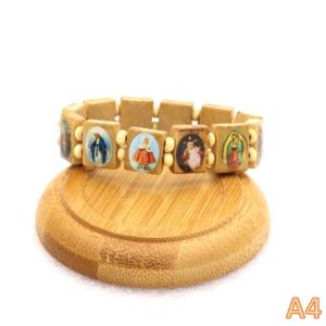 Wooden Rosary Bracelet - Elegant Religious Icon Stickers Drip Oil Finish Spiritual Beaded Prayer Jewelry For Devotional Wear