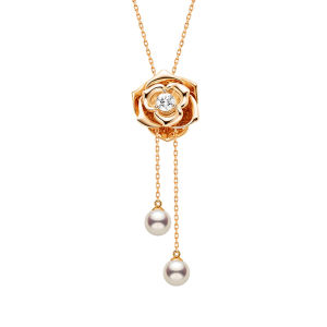 Helas | Freshwater Pearl Camellia Shape Necklace Cultured Diamond Y-Chain
