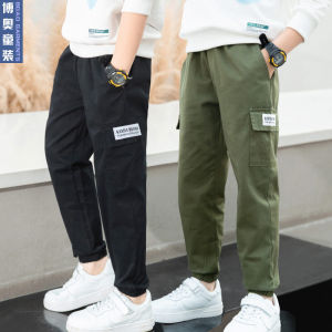 กางเกงลำลองผ้าฝ้ายบุขนแกะฤดูใบไม้ร่วง/ฤดูหนาวสำหรับเด็กชาย กางเกงขายาวทรงลำลองสำหรับเด็กวัยกลางคนและโต กางเกงขายาวสไตล์สปอร์ตสำหรับเด็ก