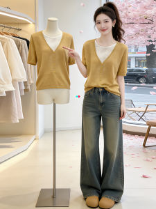 Shalldoer | Slim Fitting V-neck Knit Short Sleeve T-shirt