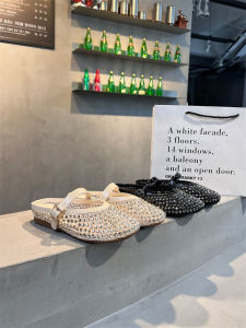 Elegant Water Diamond Mary Jane Head Cover Half Slippers: Women's Summer Outdoor Wear Single Shoe French Style Sandals