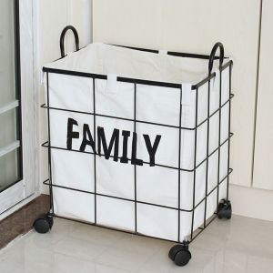 Large Metal Hamper with Wheels And Cover Iron Art Dirty Clothes Storage Basket for Hot Pot Restaurant Bedroom Closet Bathroom