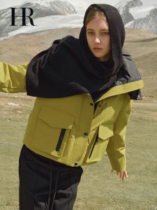 HR | เสื้อแจ็คเก็ตขนเป็ดสีขาว 90% ทรงสั้นพร้อมฮู้ดสำหรับผู้หญิง เสื้อคลุมกันหนาวแบบลำลองกลางแจ้ง ฤดูหนาวปี 2024 HR Helena