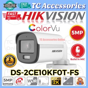 HIKVISION ColorVu 5MP Outdoor Bullet Super HD CCTV Full Time Colour TVI Camera HIK DS-2CE10KF0T-FS