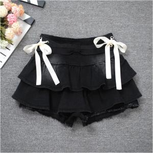 กระโปรงยีนส์เอวสูงปิดกั้นแสงแดด กระโปรงสั้นทรงเค้กปักลายผีเสื้อสำหรับผู้หญิง เดรสทรงเอคอตั้งแขนสั้นฤดูใบไม้ผลิและฤดูร้อน