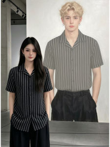 OUMULONG | Black and White Stripe Light Breathable Summer Dress Shirt