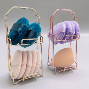 Double-Layer Puff Storage Beauty Blender Rack Drying Gadget Sponge Beauty Blender Bracket Metal Dustproof and Breathable Ins