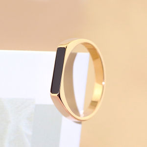 Black Square Personality and Small-Batch Designed High-End Texture Titanium Steel 18K Rose Gold Ring