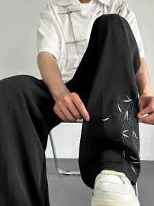 New Chinese Style High Elastic Ice Silk Mens Summer Thin Straight Leg Suit Pants Casual Leisure Trousers Cool Feeling