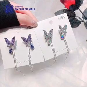【Korean Style】Sparkling Shiny Butterfly Gems Drop Earrings for Women Hypoallergenic Party Queen Girls Aesthetic Stud Earing Fashion Wendding Jewerlies Good Gifts