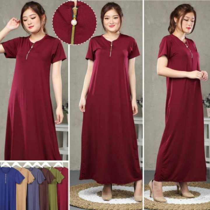 DRESS WANITA LENGAN PENDEK POLOS LONG DRESS PANJANG DIATAS MATA