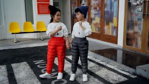 LOlanta 3-11 Years Kids Winter Warm Loose Packable Down Pants Puffer High Waisted Nylon Compression Lightweight Snow Trousers