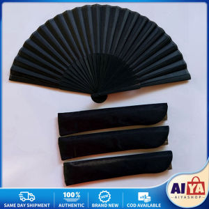 Black Handheld Folding Fan Oriental Cloth Fabric Fan Chinese Tai Chi Folding Fan For Dancing Wedding Gift Home Decor