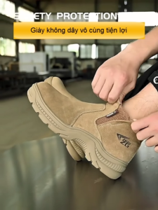 Giày bảo hộ HUTA không dây chống đinh chống dập ngón và chống trơn trượt da bò cổ cao hàng chính hãng kèm lót khử mùi