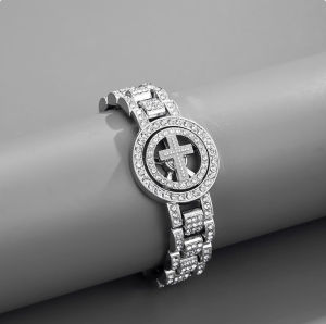Rotatable Cross Bracelet MS Watch Chain American Hip Hop Style Full Diamond Mens Gold Plated Alloy Womens Fashion Jewelry