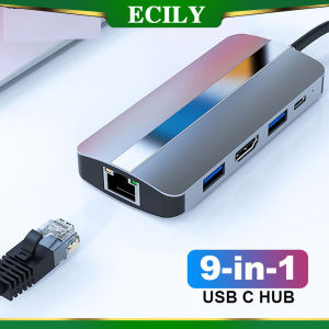 ECILY USB ฮับ C ประเภท C กับ HDMI-เข้ากันได้ RJ45 VGA ตัวอ่าน SD PD 100W 4K 60Hz USB 3.0ศูนย์กลางสำหรับ MacBook Pro แยกแท่นวางมือถือ5/6/7/8/9 In 1