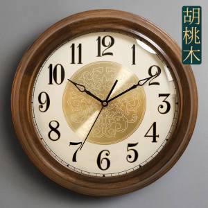 New Chinese Style Decorative Wall Clock Silent Wooden Simple Luxury Living Room Home Use round Shape Battery Powered Clock