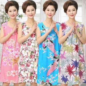 Lightweight Loose Cotton Silk Sleepwear Women Summer Artificial Cotton Mom Nightgown plus Size Traditional Chinese Style Dress