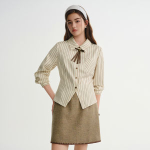 DUSHU | Retro College Style Stripe Oversized Work Shirt