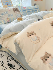 Cute Girls 100% Cotton Bedding Set Full Size Duvet Cover Sheet Cartoon Design Dormitory Three Piece Set Four Piece Set Options