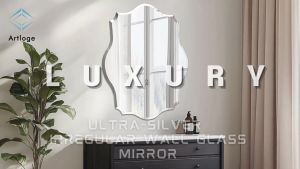 กระจกติดผนัง กระจกห้องน้ำ ติดผนัง Irregular Decorative Wall Mirror: Frameless Irregular Wall Hanging Mirror Silver Glass Mirror Beveled Edge Bathroom Mirror Hangs Vertically or Horizontally