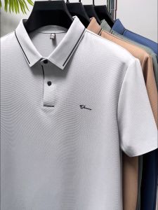 TREND JY-JY6591เสื้อโปโลผ้าลื่นกาวไร้ร่องรอยผู้ชาย เสื้อแขนสั้นทรงเข้ารูปลำลองธุรกิจสไตล์เรียบง่าย สีเทา/สีเขียว/สีดำ