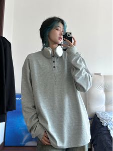 เสื้อยืดคอกว้างทรงหลวมสไตล์เกาหลีย้อนยุคสำหรับผู้ชาย ฤดูใบไม้ร่วง แบรนด์ดัง ลำลอง ดีไซน์เฉพาะตัว เสื้อชั้นใน