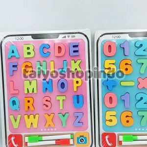 TAIYO Puzzle Kayu 3D Tablet Papan Tulis Huruf Angka Spidol Alphabet Number Wood Edukasi Mainan Anak