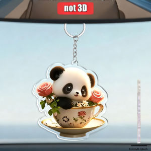 other | Cute 2D Acrylic Panda Teacup Keychain with Floral Pattern Car Key Ring & Bag Pendant Decor Lovely Holiday Gift for Women Girls