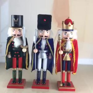 38CM Nutcracker Puppet Solider Merry Christmas Decoration Cloak King Wooden Doll Walnut Handcraft Figurine Home Office Decor