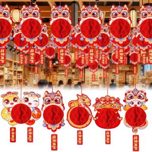 2025 Chinese Traditional Lunar New Year Honeycomb Ball Lantern Ornaments Cartoon Zodiac Year of the Snake DIY Hanging Spring Festival Lantern Ornaments