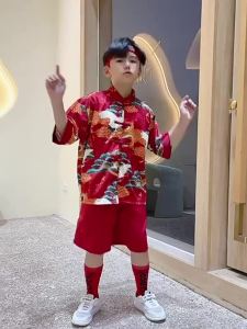 332Girls Cheongsam Ethnic Style Red New Style Chinese Style Suit Childrens Han Chinese Costume Girls New Chinese Republic of China Dress