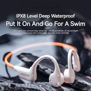 POLVCDG X6 หูฟังกันน้ำระดับ IPX8 หูฟังการนำกระดูกสำหรับกีฬามืออาชีพ เหมาะสำหรับปั่นจักรยาน วิ่ง ว่ายน้ำ
