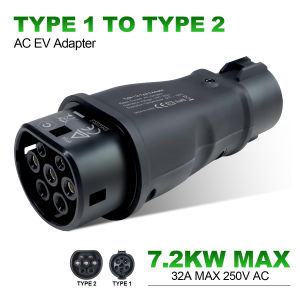 Type 1 to Type 2 EV Adapter J1772 to IEC 62196 32A 7.2kW 250V AC Charger Converter for Type 2 Electric Car